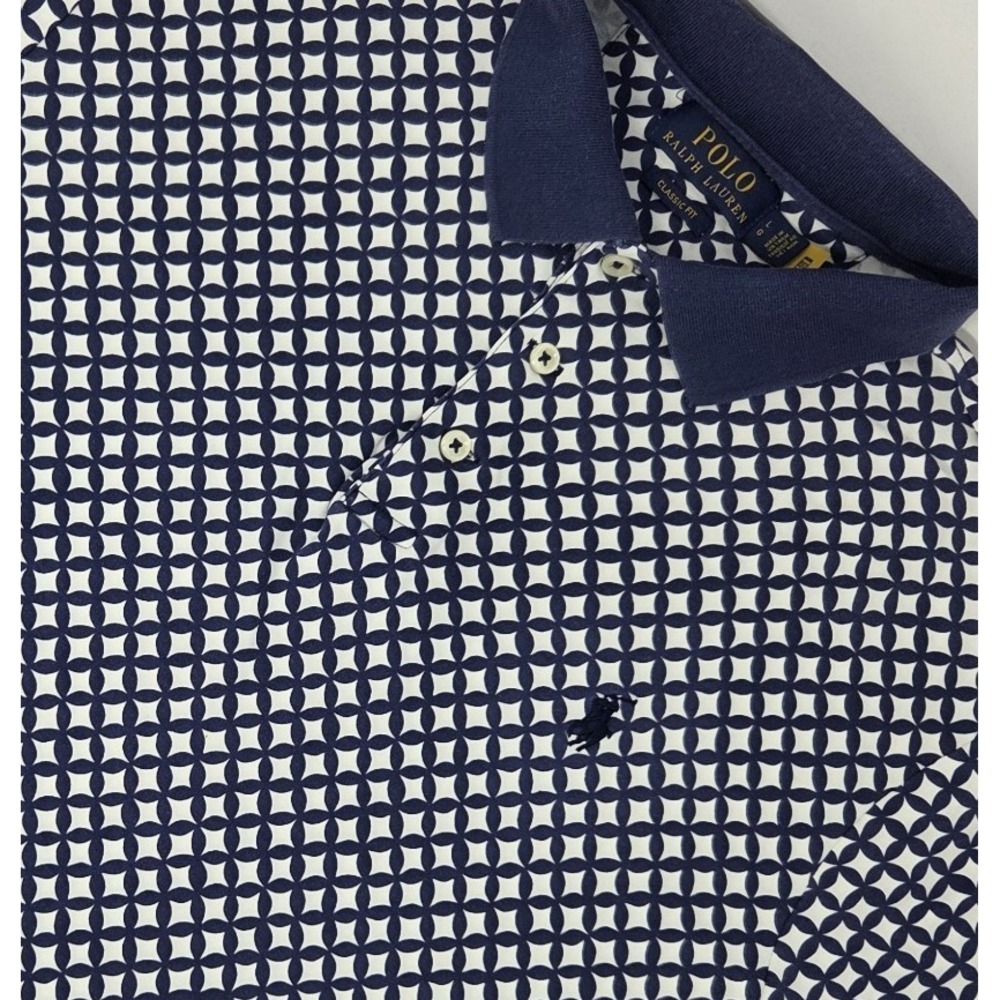Polo‎ Ralph Lauren Classic Fit Star Soft Cotton Polo Mens Large Blue Geometric